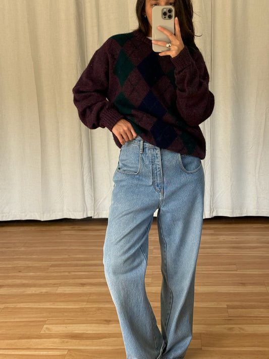Vintage Irish Wool Argyle Sweater