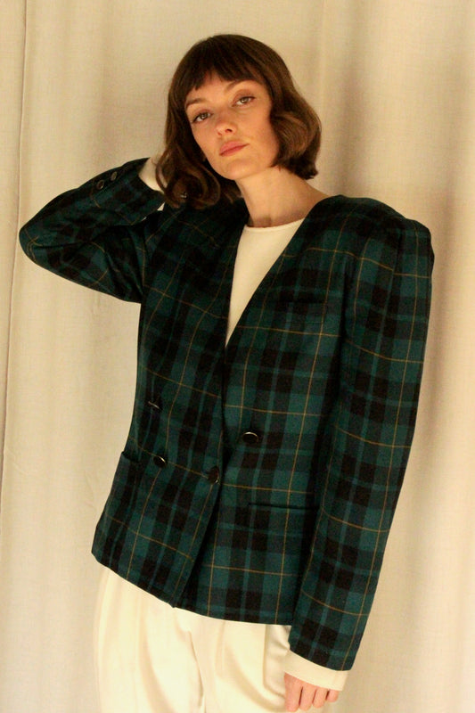 Classic Vintage Plaid Blazer