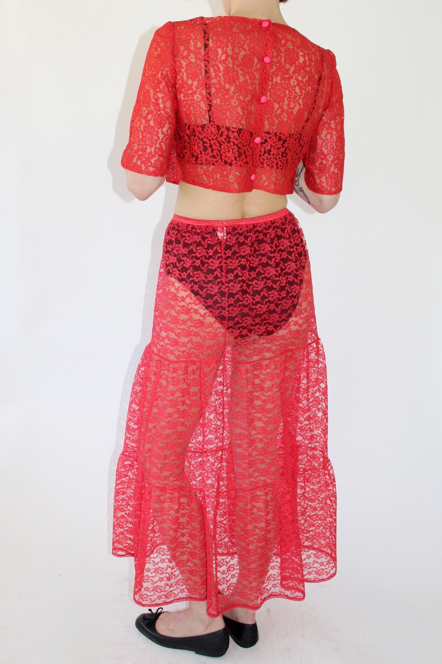 Vintage Raspberry Sheer Lace Skirt