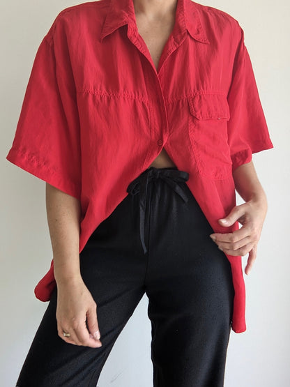 Vintage Crimson Silk Shirt