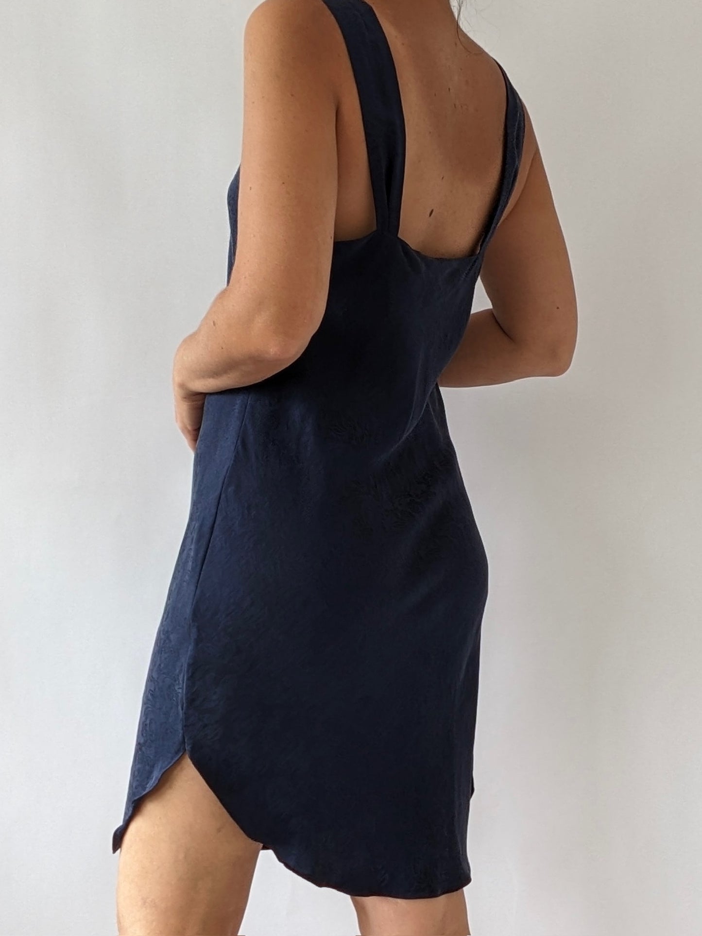 Vintage Navy Floral Silk Slip Dress