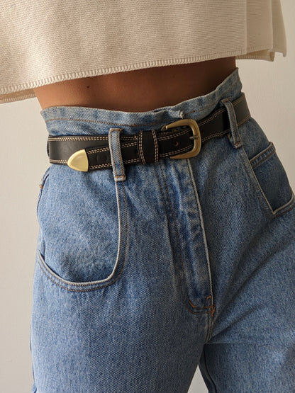 Vintage Stitched Onyx Leather Belt