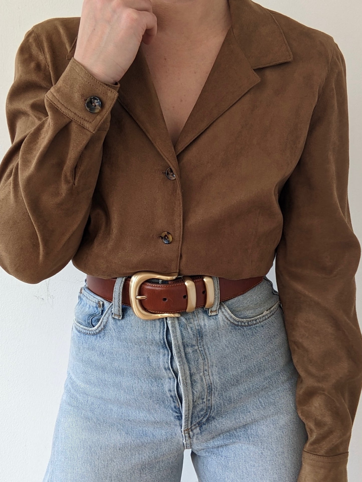 Vintage Walnut Faux Suede Blouse