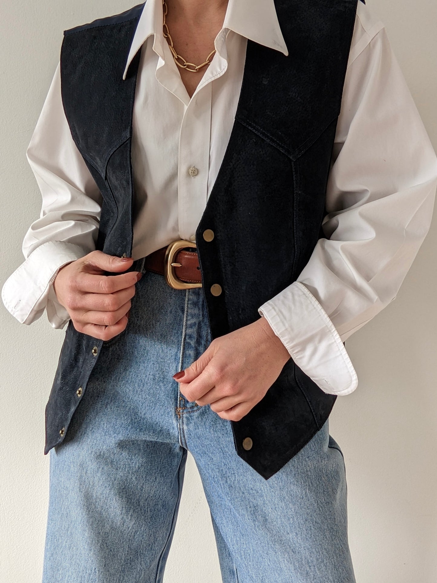 Vintage Midnight Suede Snap Vest