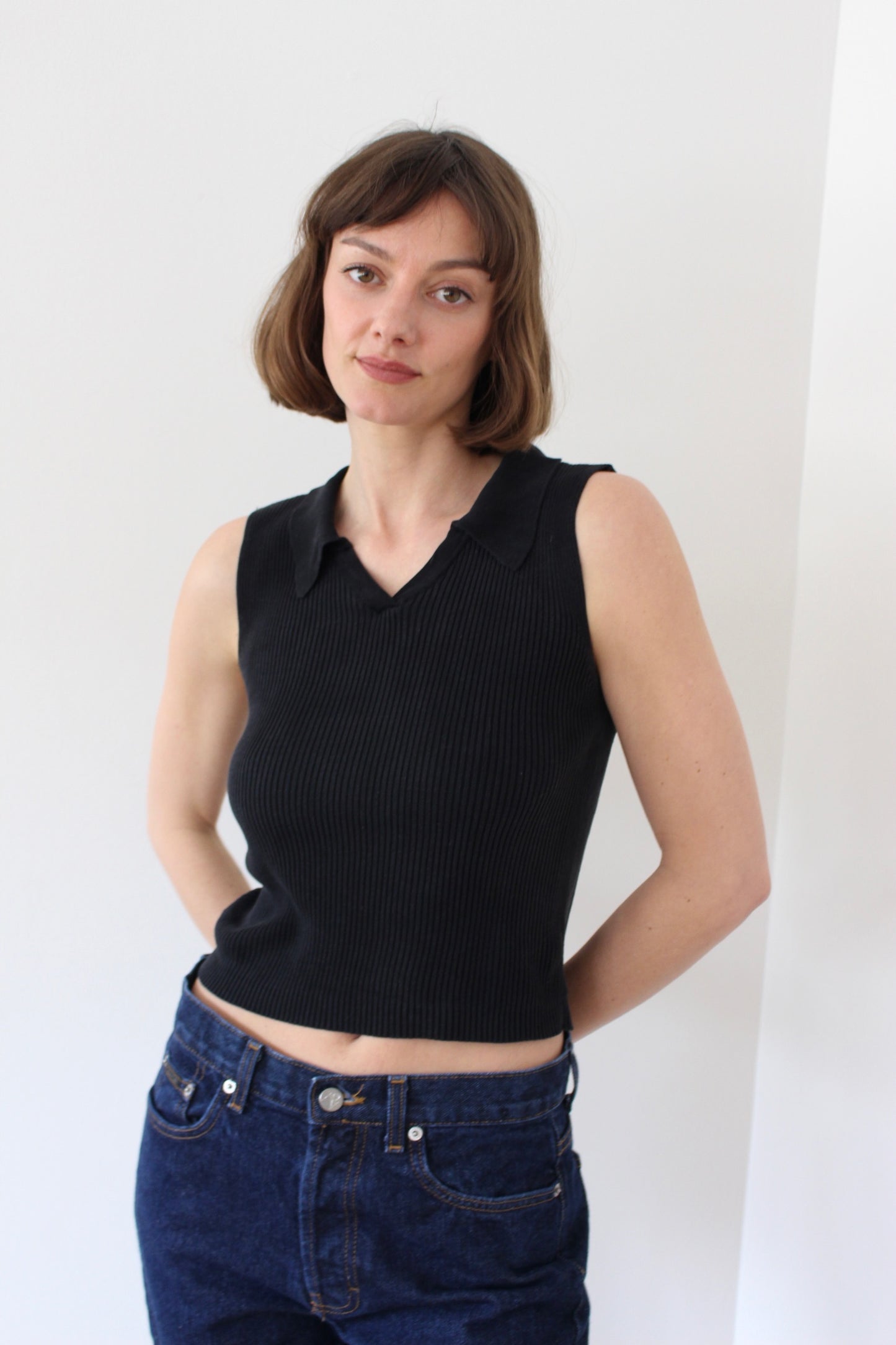 90s Faded Black Sleeveless Silk Top