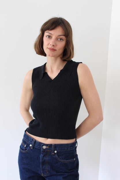 90s Faded Black Sleeveless Silk Top