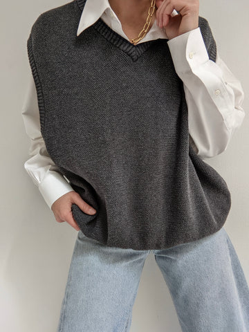 Vintage Charcoal Cotton Sweater Vest