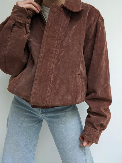 Vintage Mahogany Suede Bomber Jacket