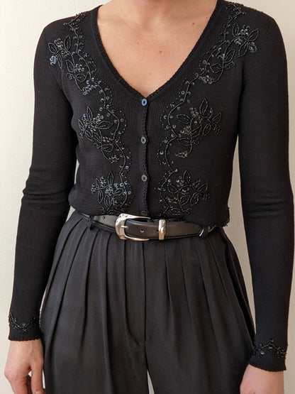 Vintage DKNY Embellished Wool Crop Cardigan