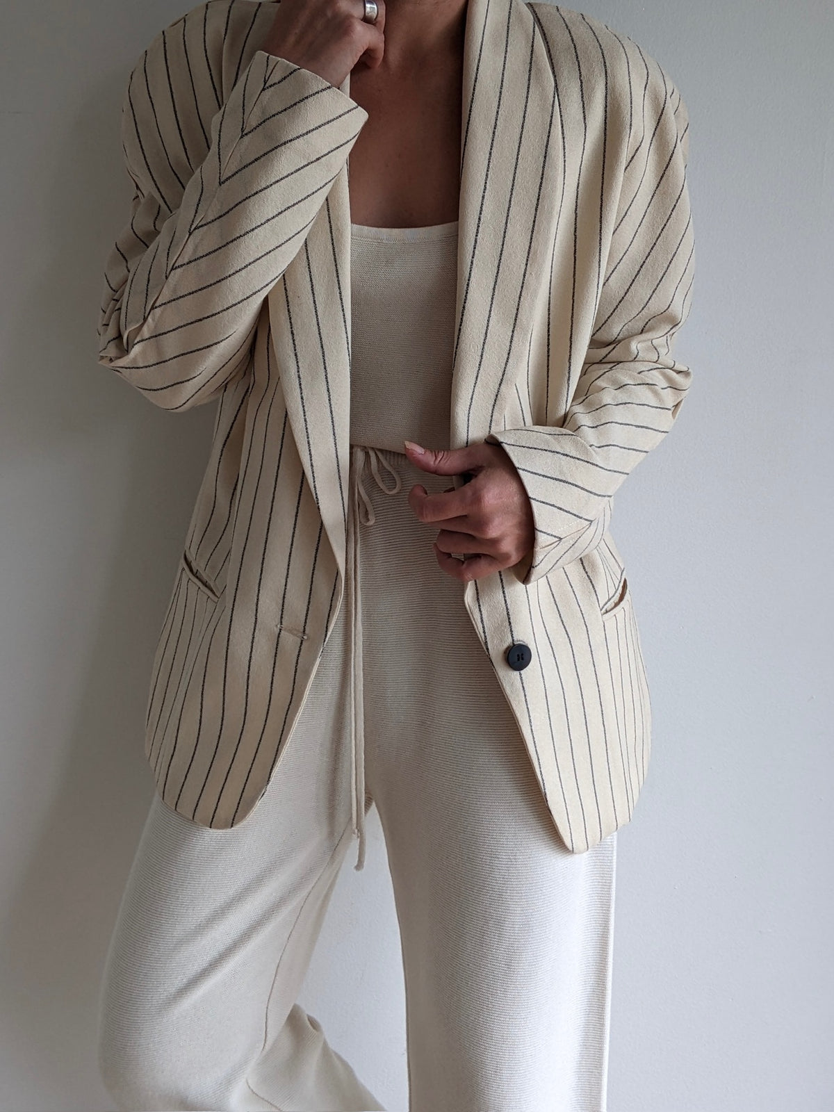 Beautiful Vintage Striped Cream Wool Blazer