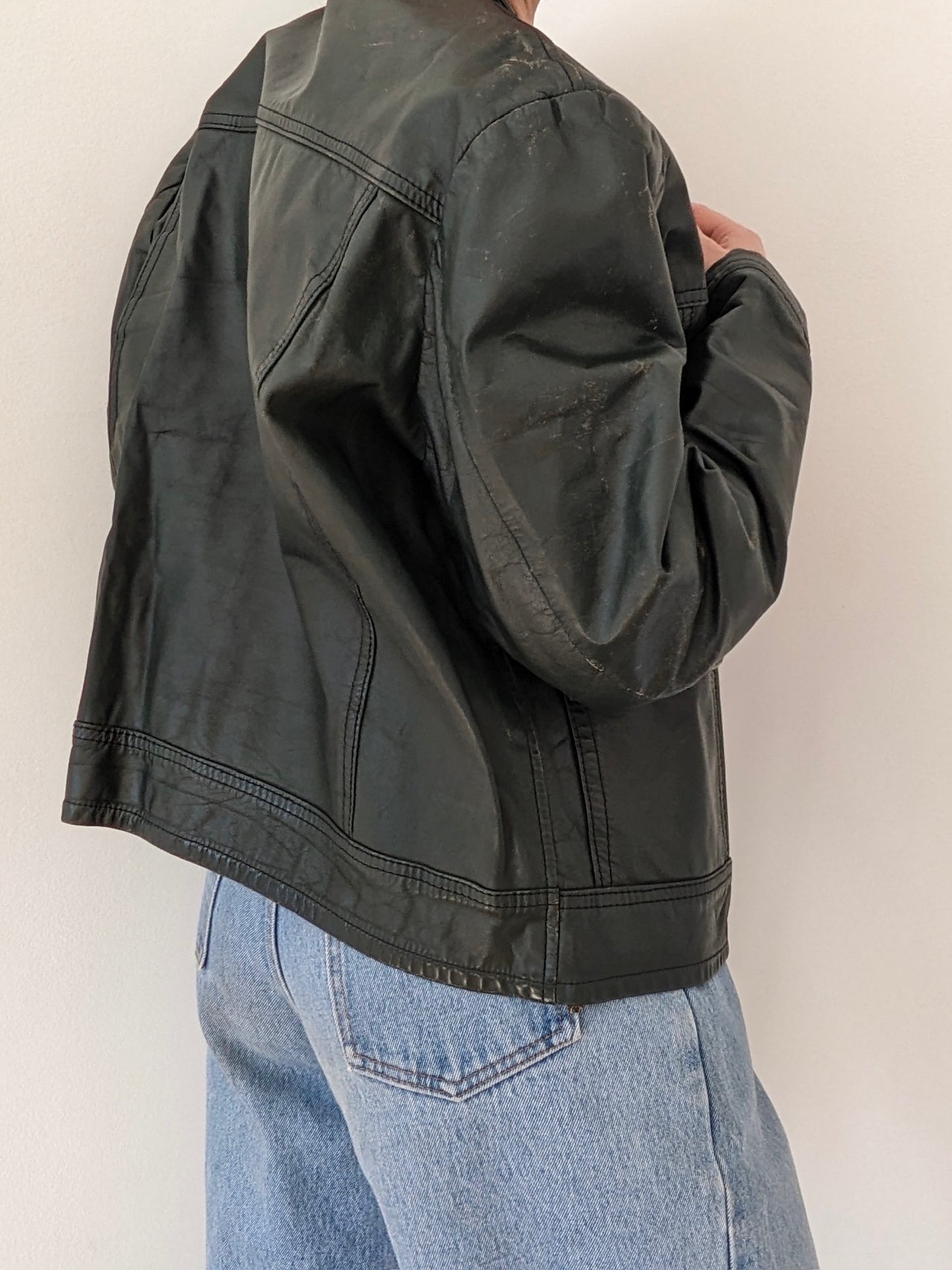 Vintage Evergreen Leather Snap Jacket