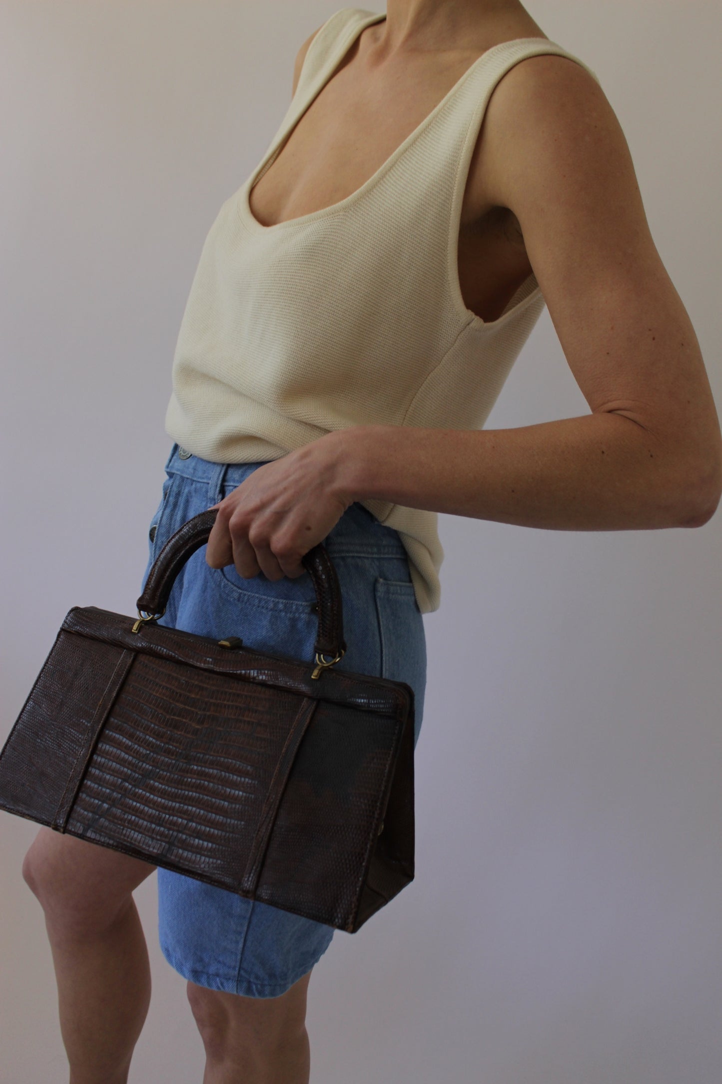 Vintage Structured Reptile-Embossed Leather Purse