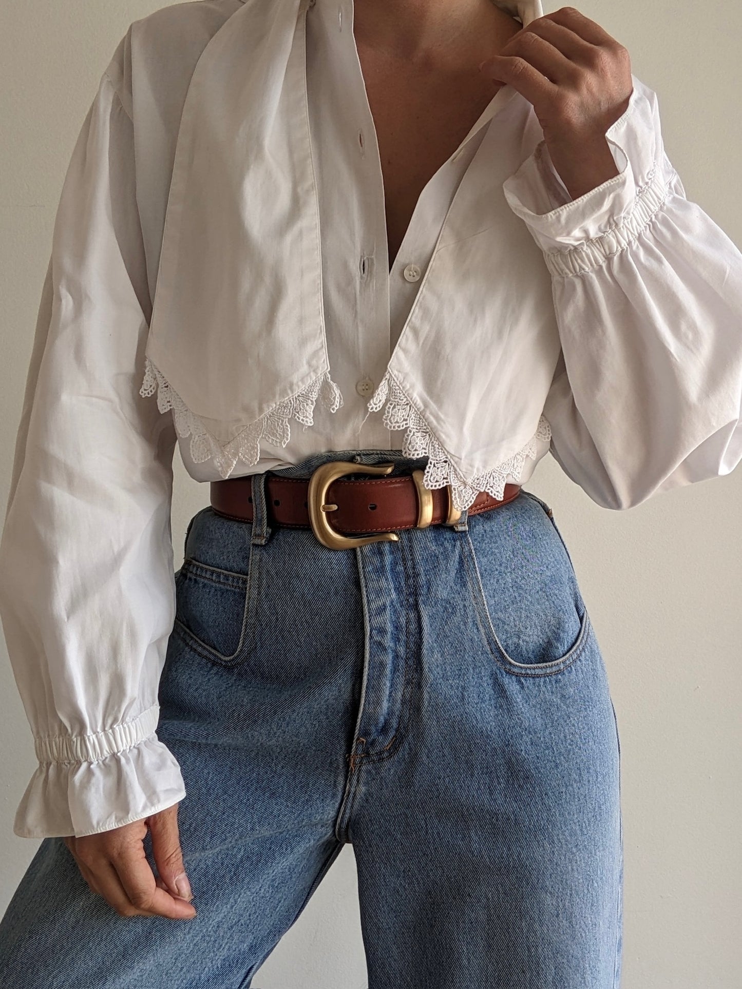 Vintage Eggshell Neck Tie Blouse