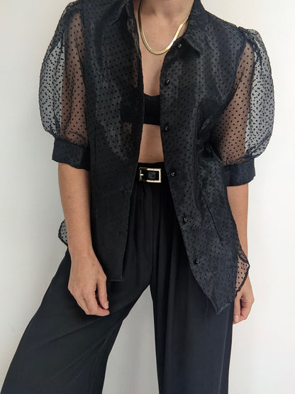 Beautiful Onyx Polka Dot Organza Blouse