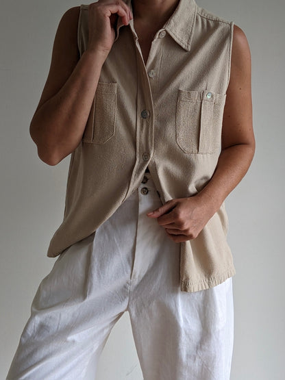 Vintage Sand Raw Silk Sleeveless Top
