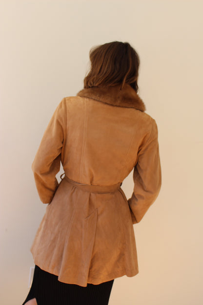 Rare Vintage Belted Suede & Fur Collar Coat