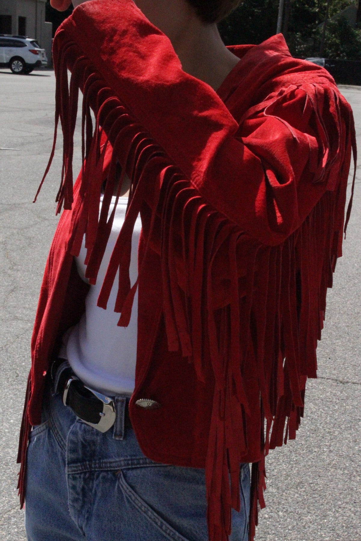 Stunning Vintage Crimson Suede Fringe Jacket