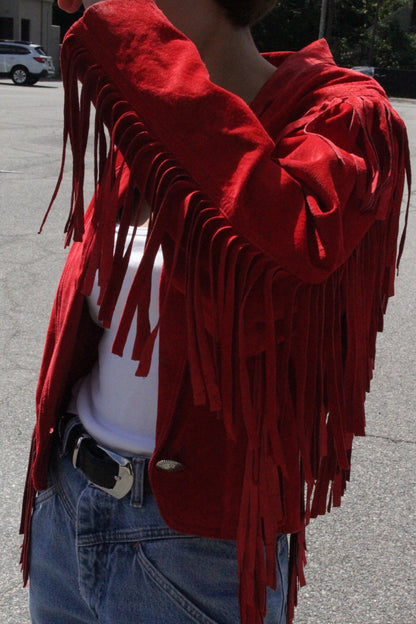 Stunning Vintage Crimson Suede Fringe Jacket