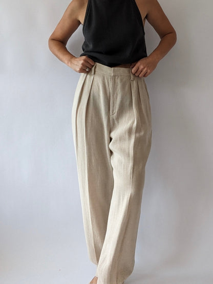 Vintage Pale Oat Woven Linen Trousers