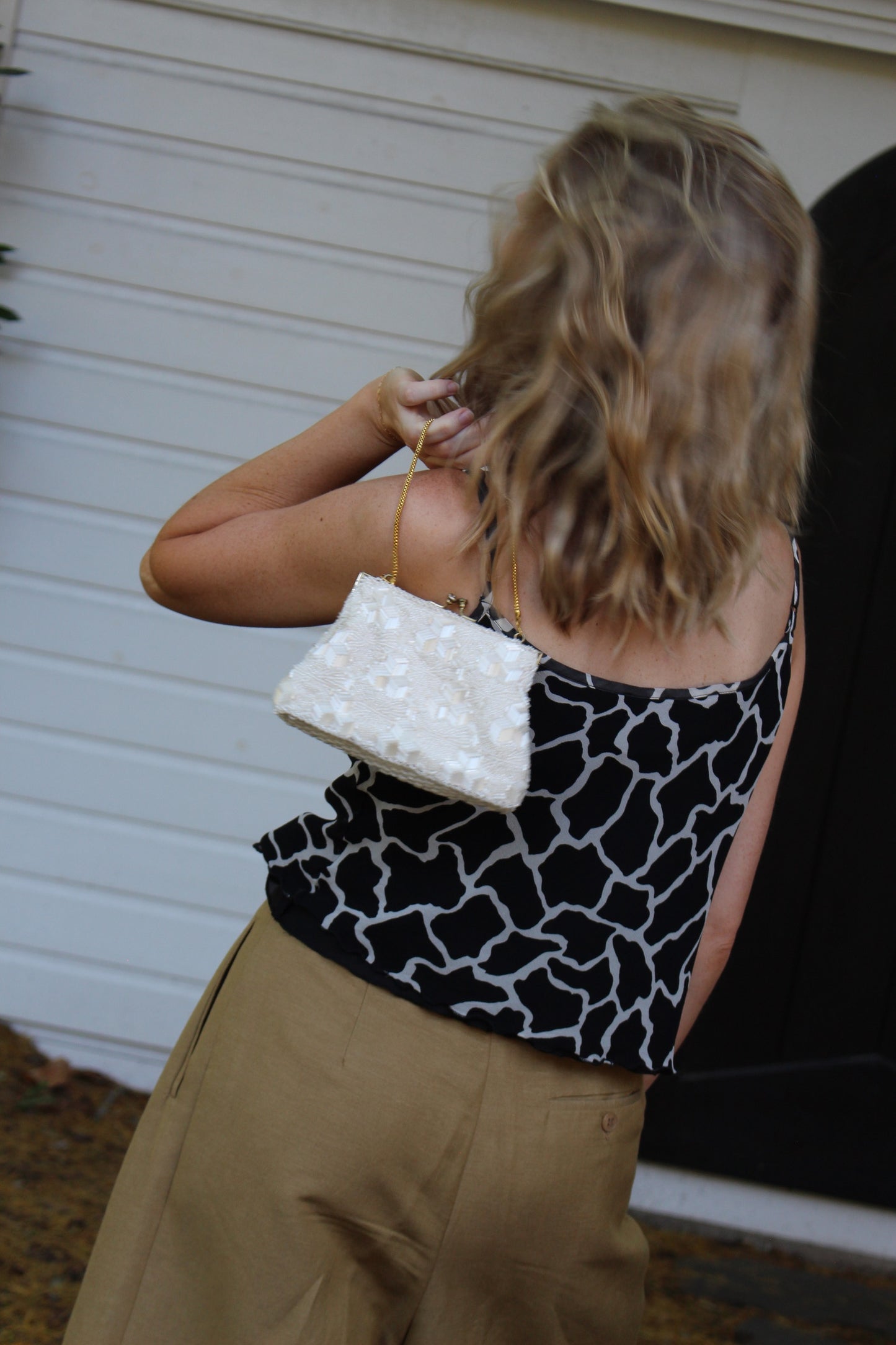 Petite Vintage Ivory Beaded Handbag