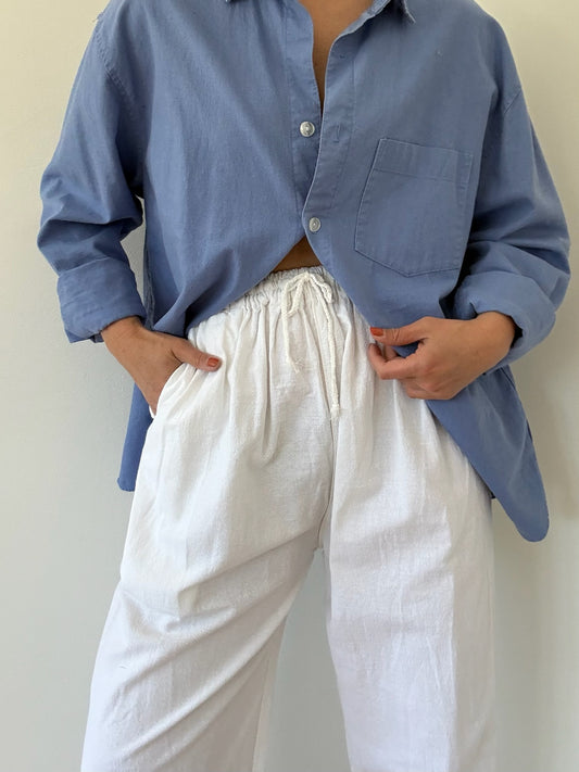Vintage Paper White Cotton Gauze Easy Pants