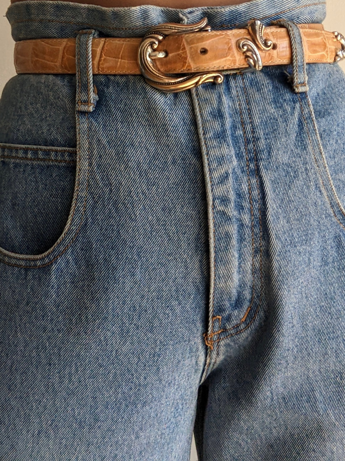 Vintage Embossed Leather & Silver Buckle Belt