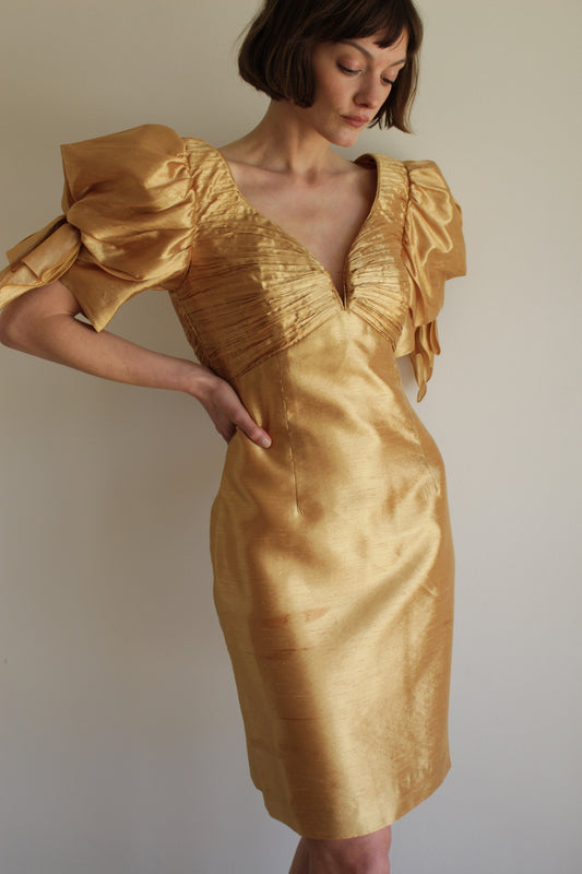 Vintage Gold Lamé Pleated Dress
