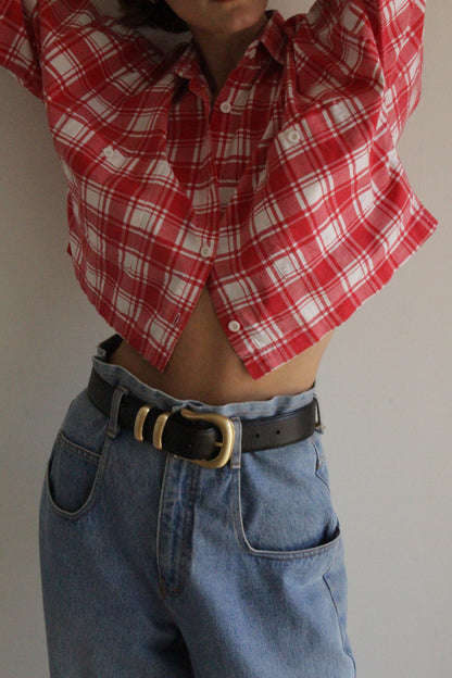 Fun Vintage Ruby Plaid Cropped Shirt