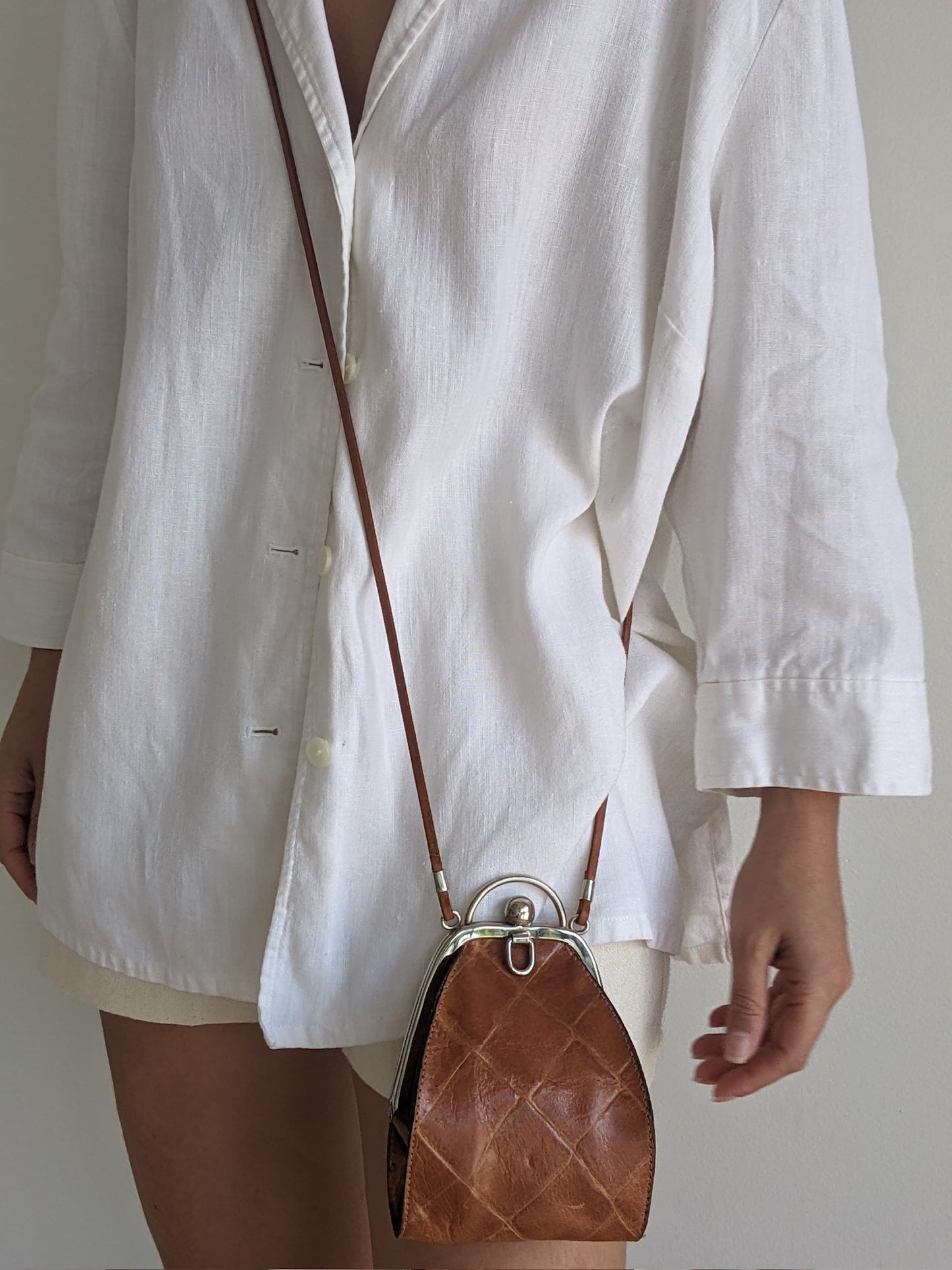 Vintage Petite Croc-Embossed Leather Bag