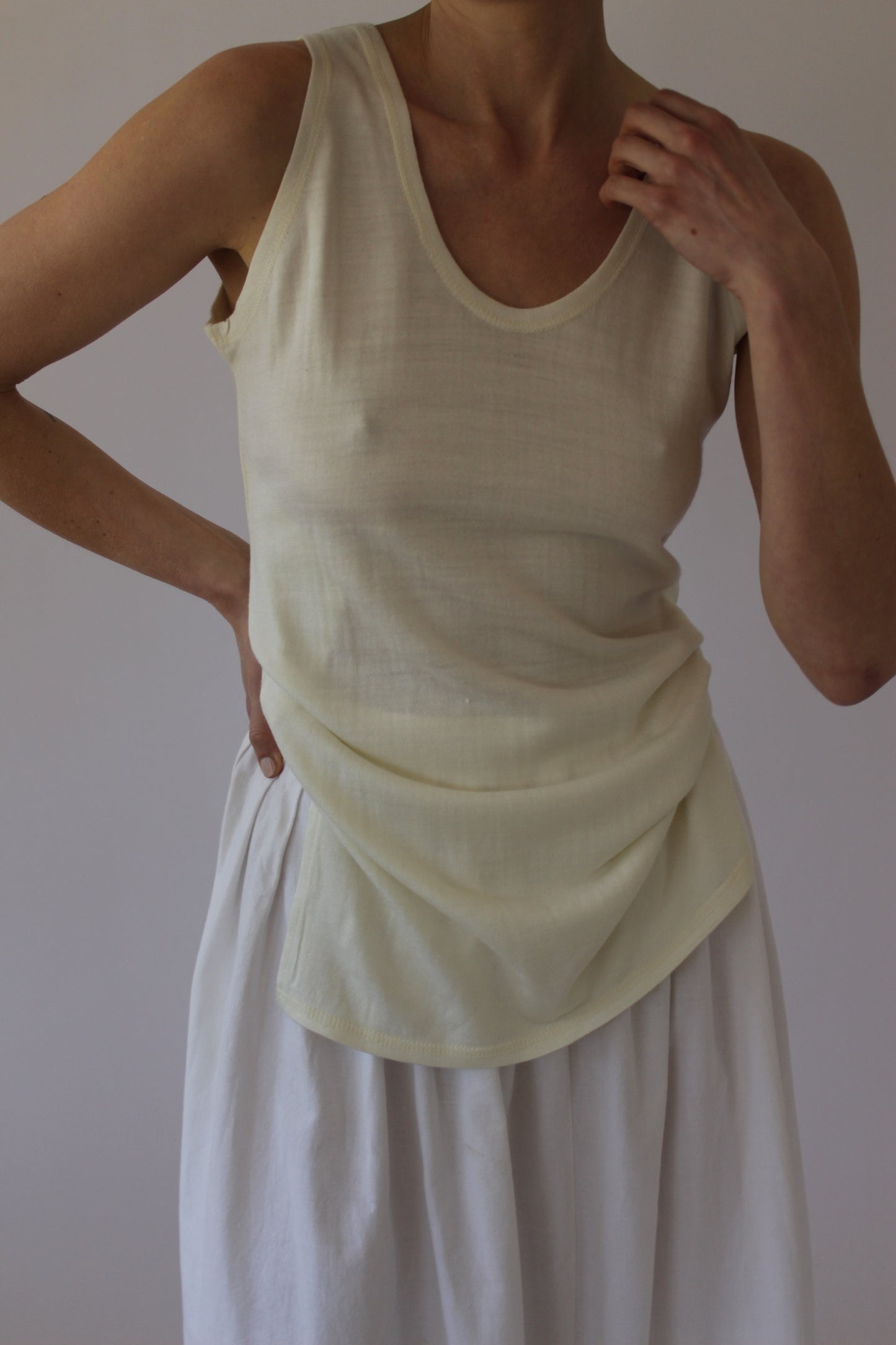 Vintage Cream Thin Wool Knit Tank