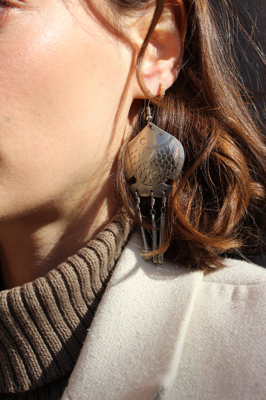 Vintage Silver Fish Drop Earrings