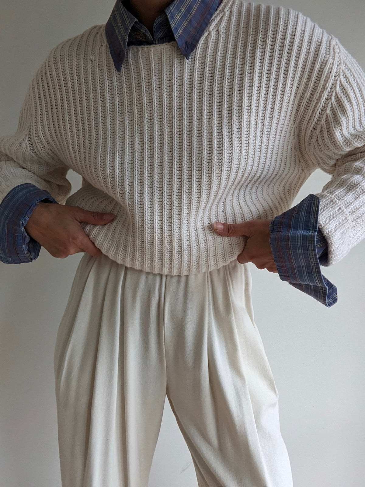 Vintage Cream Knitted Cotton Sweater