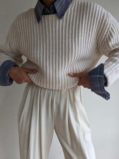 Vintage Cream Knitted Cotton Sweater