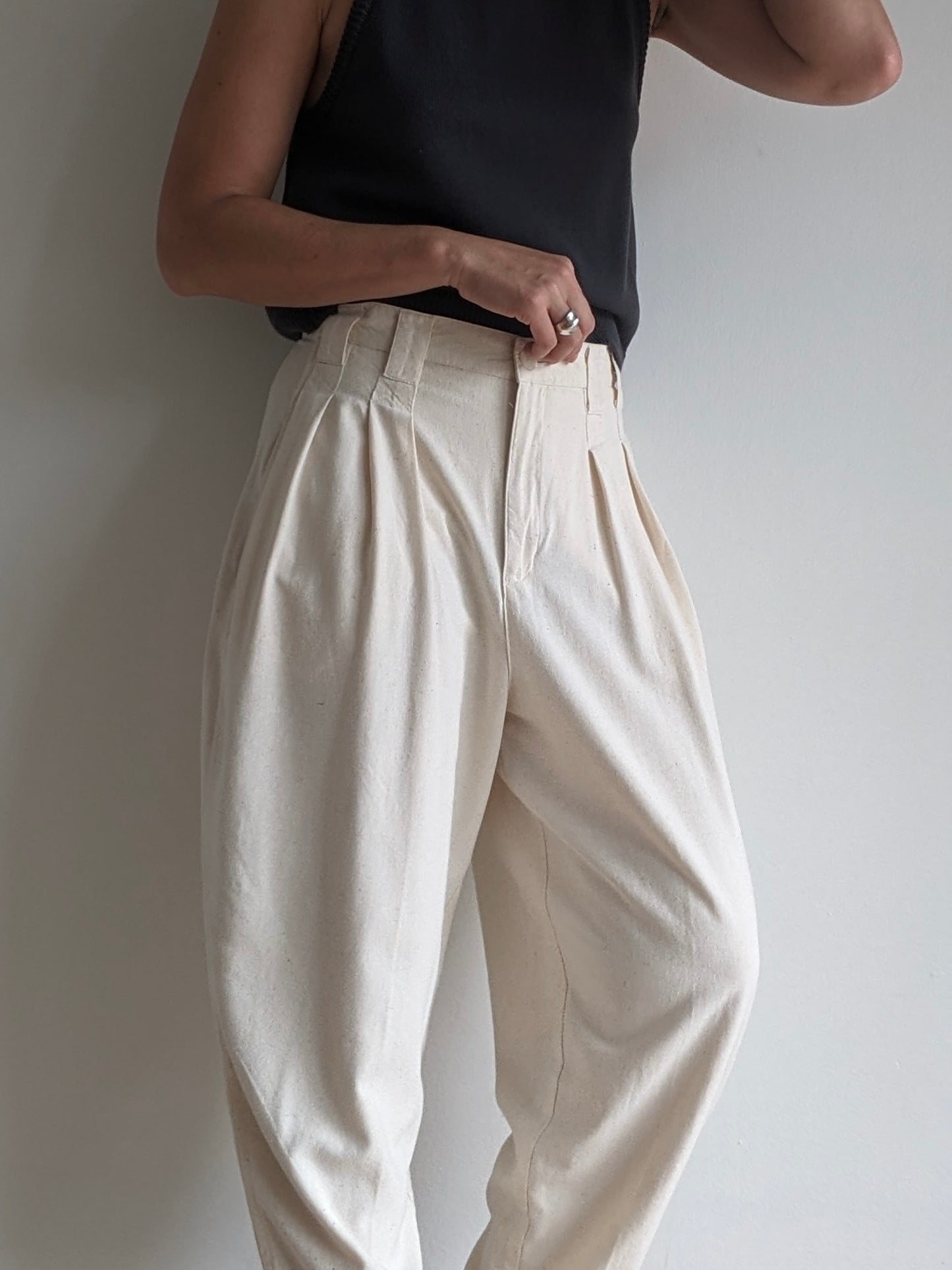 Vintage Cream Raw Silk Trousers