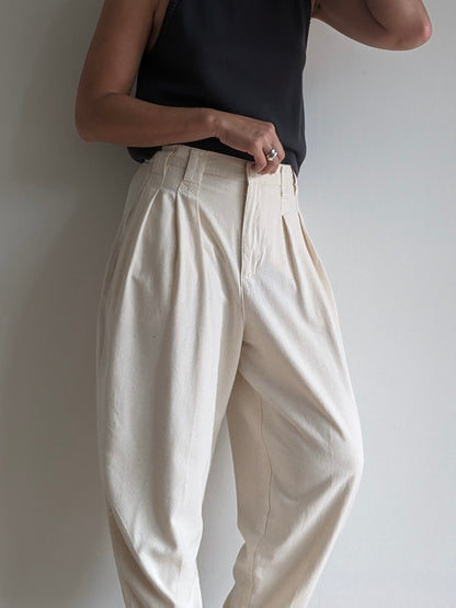 Vintage Cream Raw Silk Trousers