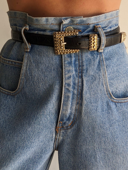 Vintage Studded Buckle & Embossed Leather Belt