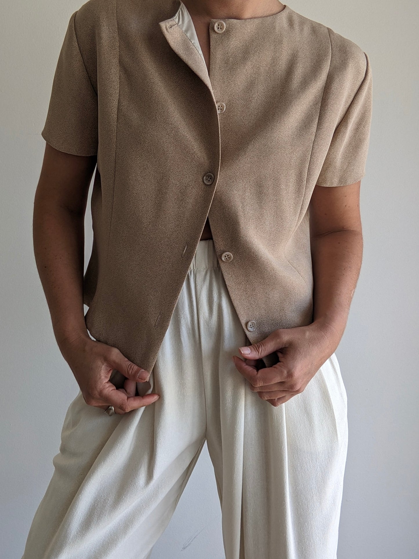 Vintage Herringbone Silk Blouse