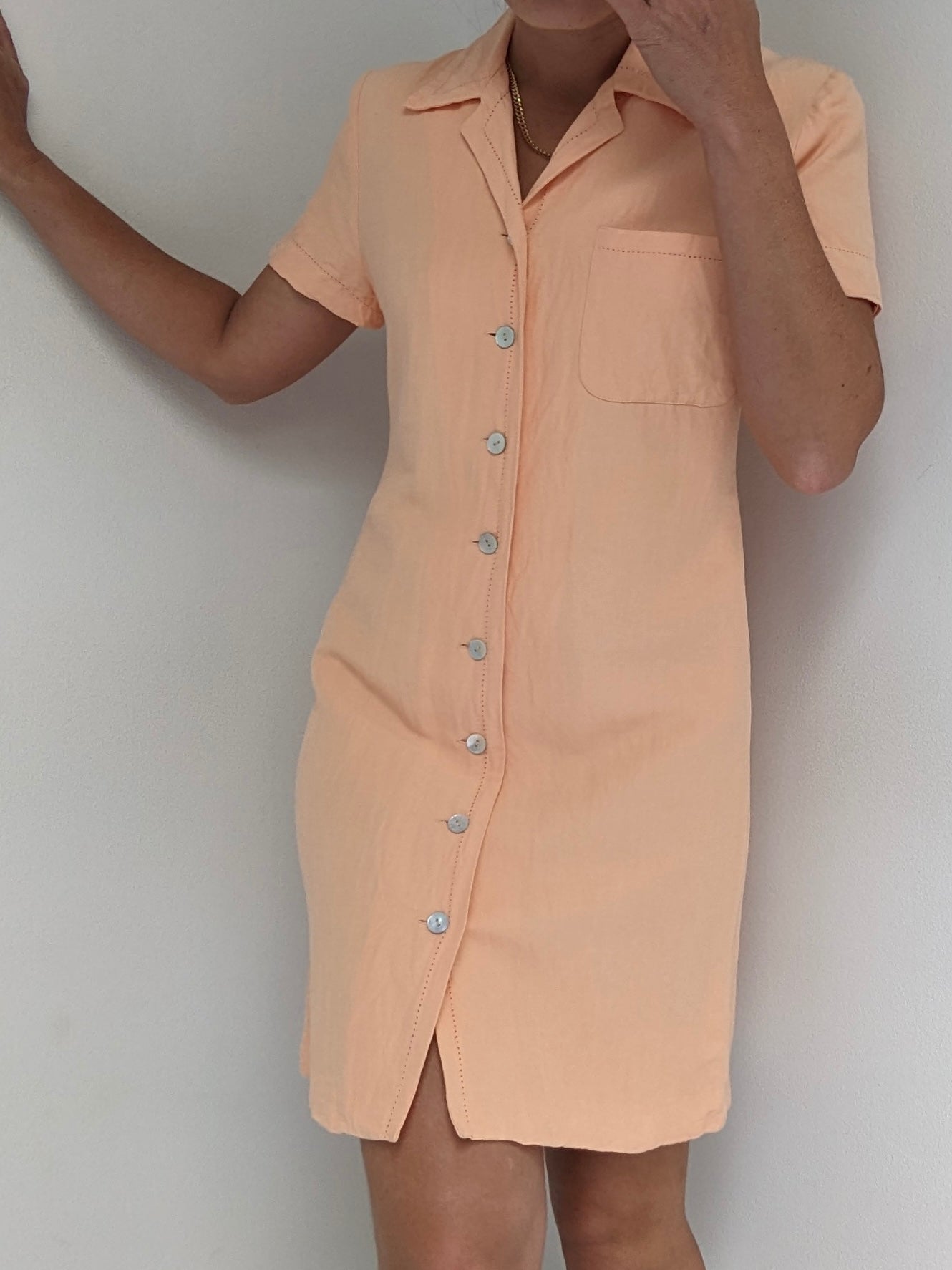 Vintage Peach Linen Button Up Dress