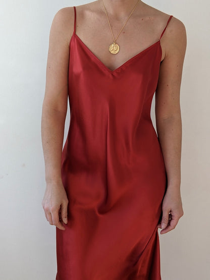 Beautiful Vintage Crimson Silk Charmeuse Slip