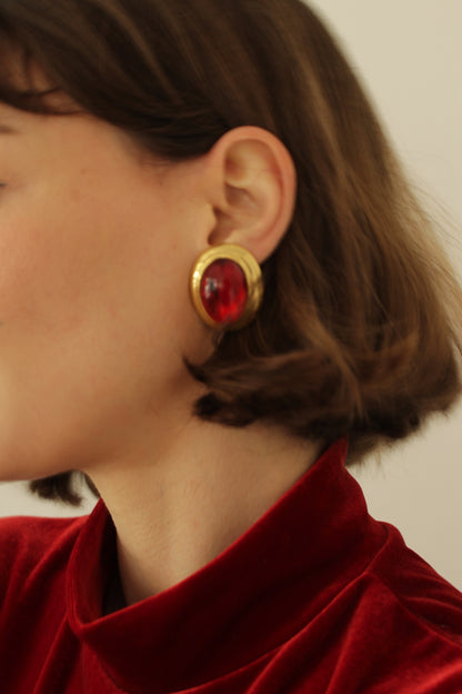 Beautiful Vintage Cabochon Ruby Red Earrings