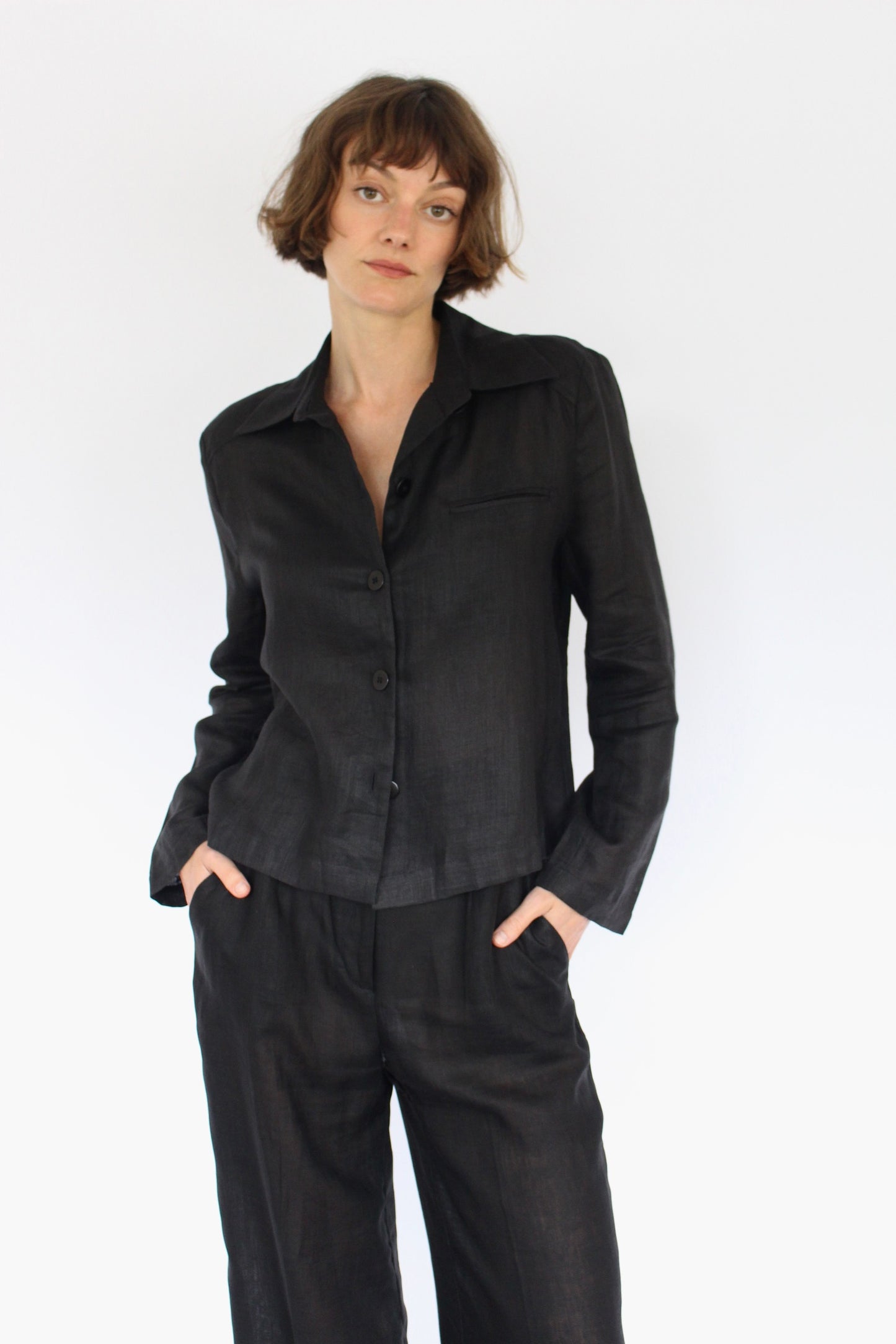 Vintage Onyx Sheer Linen Top & Pant Set