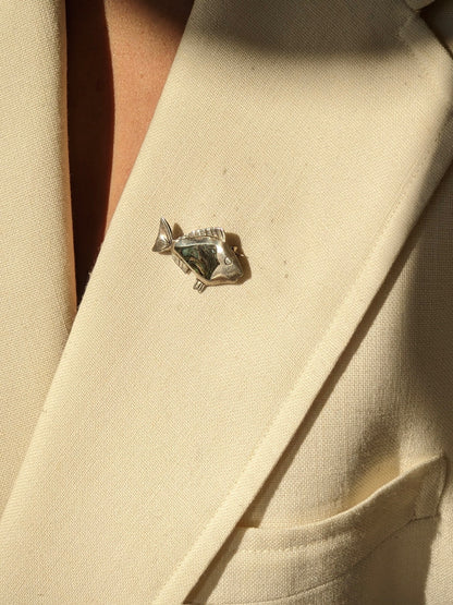 Petite Vintage Sterling Silver & Abalone Fish Brooch