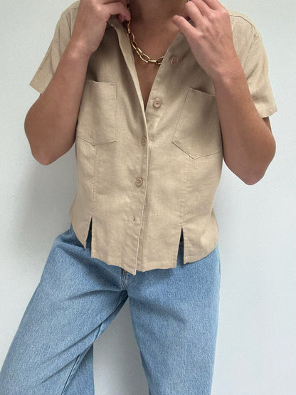 Vintage Almond Linen Blouse
