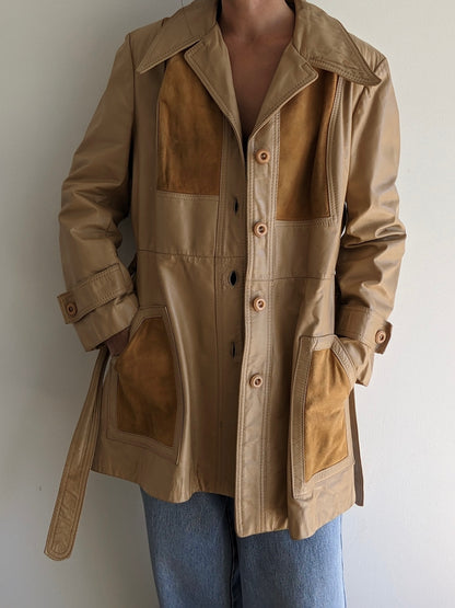 Incredible Vintage Biscotti Leather & Suede Belted Jacket