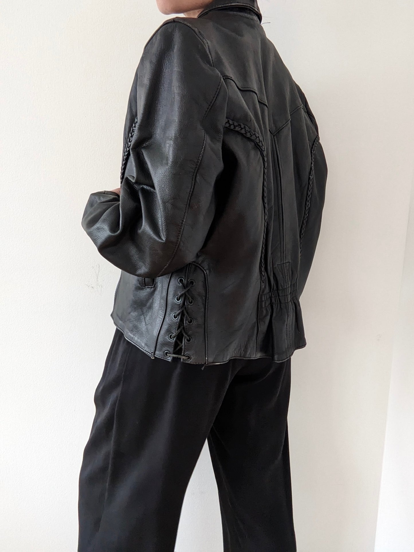 Incredible Vintage Braided Leather Moto Jacket