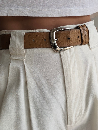 Vintage Ostrich-Embossed Leather Belt