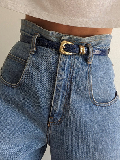 Vintage Lapis Snakeskin Leather Belt
