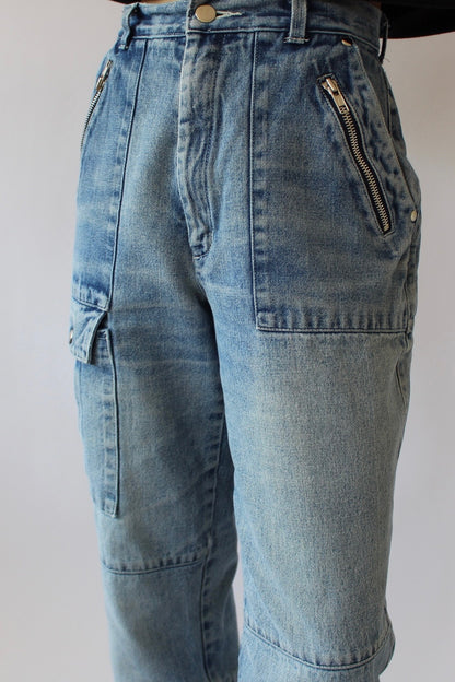 Vintage Zippered Denim Cargo Pants
