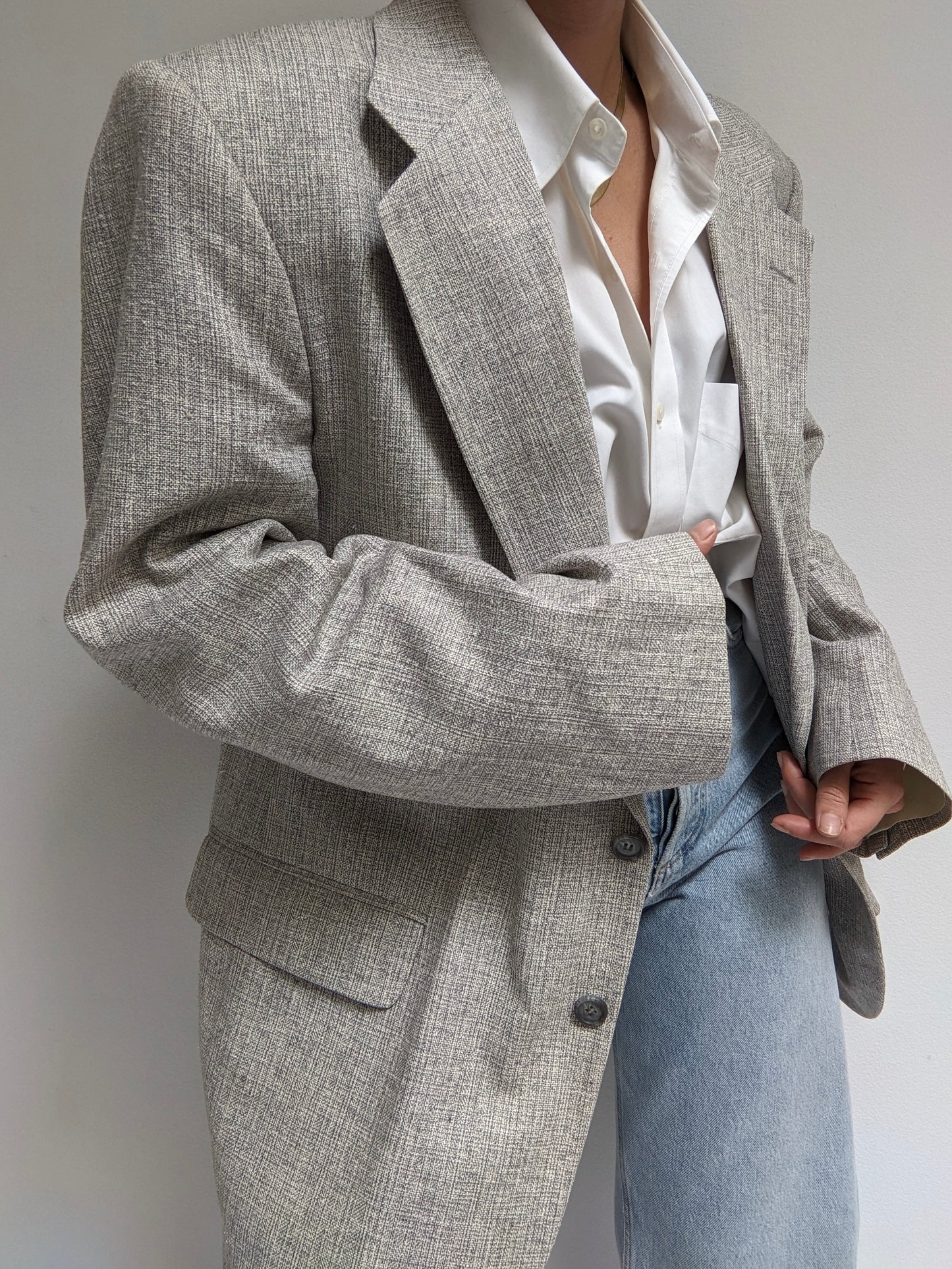 Vintage Dove Grey Woven Silk Blazer