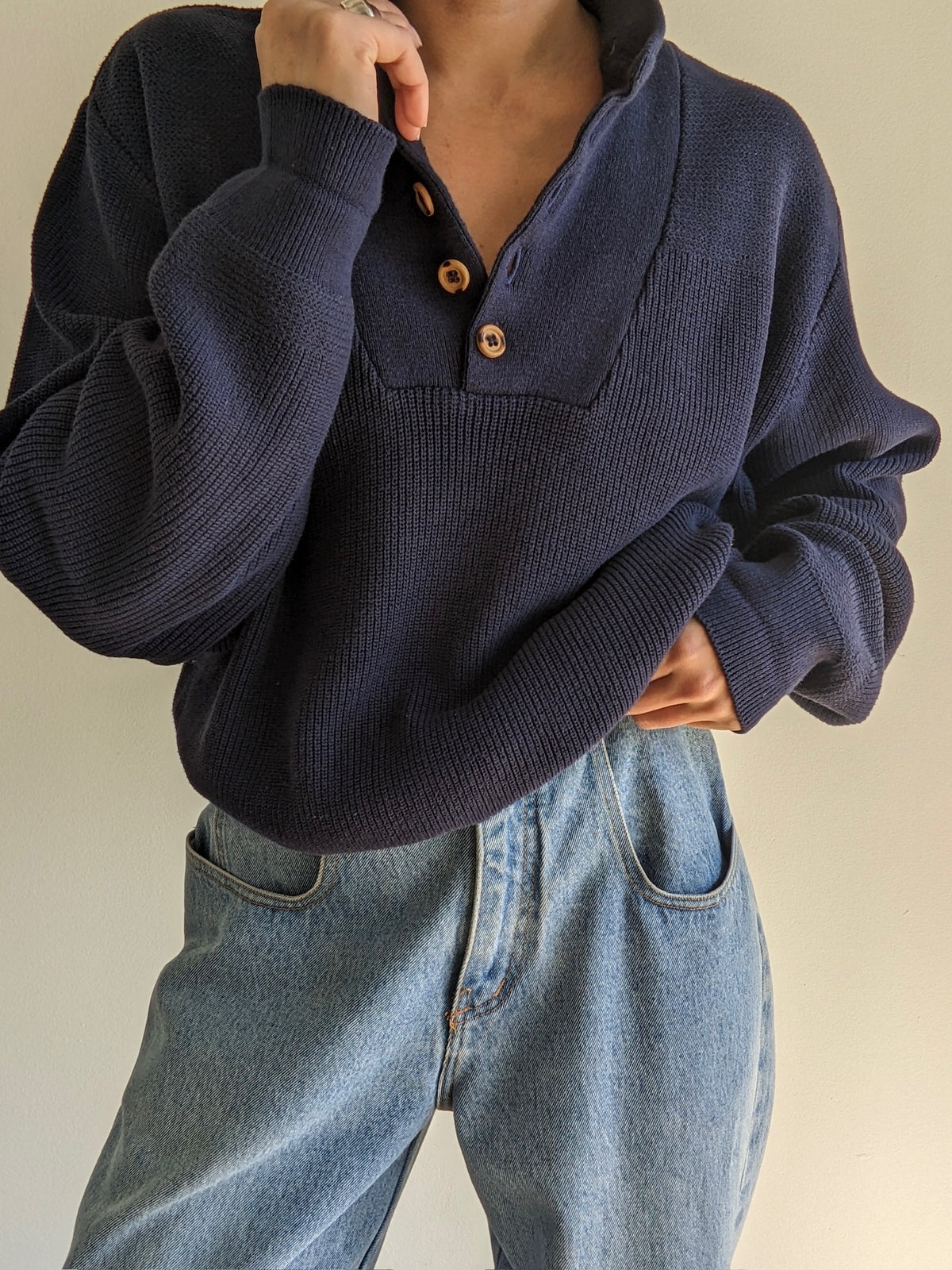 Vintage Navy Cotton Henley